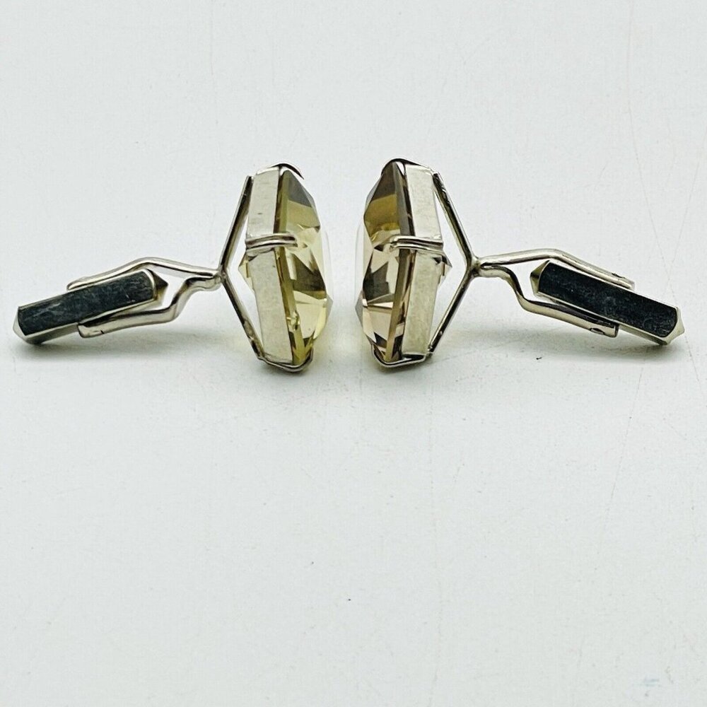 Smoky Quartz Cuff Links Silver Tone Classic Career Cosplay LARP - Picture 4 of 5